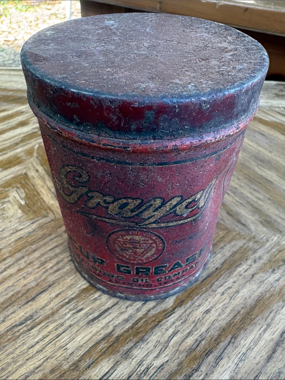 Vintage Graco Cup Grease Tin Southern Oil Co Houston Texas Advertising